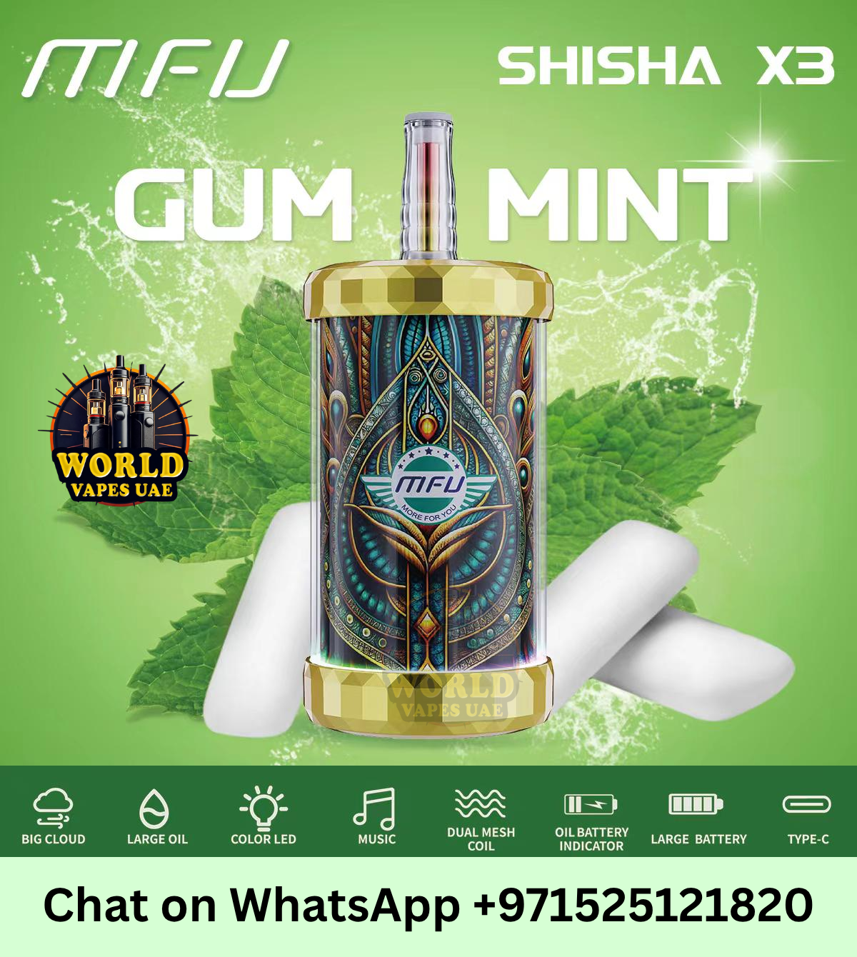 MFU SHISHA X3 Hookah 150000 Puffs Disposable Vape | UAE