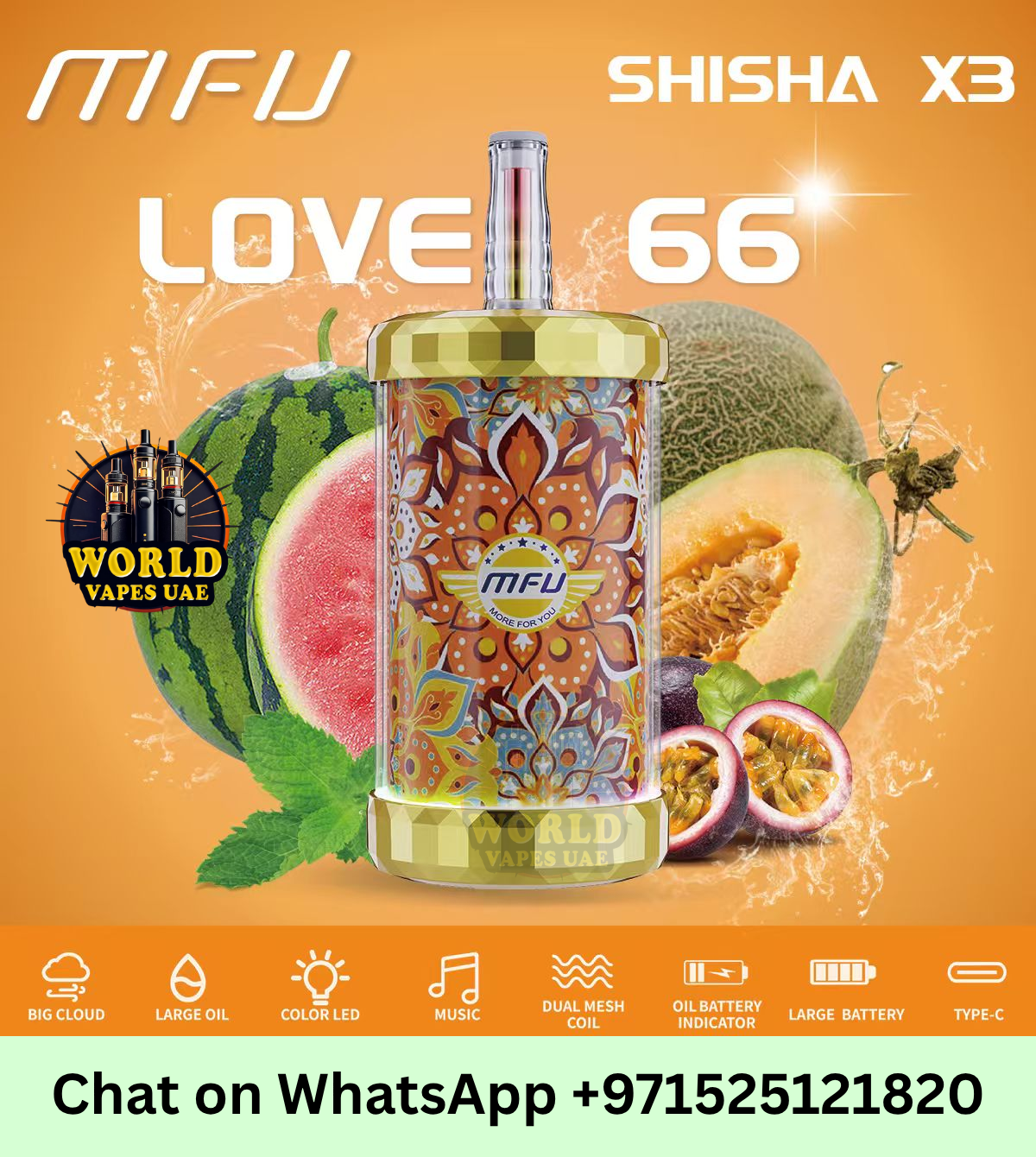 MFU SHISHA X3 Hookah 150000 Puffs Disposable Vape | UAE