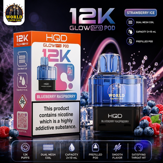 HQD Glow Pro 12K disposable pod 12000 puffs dual mesh coil