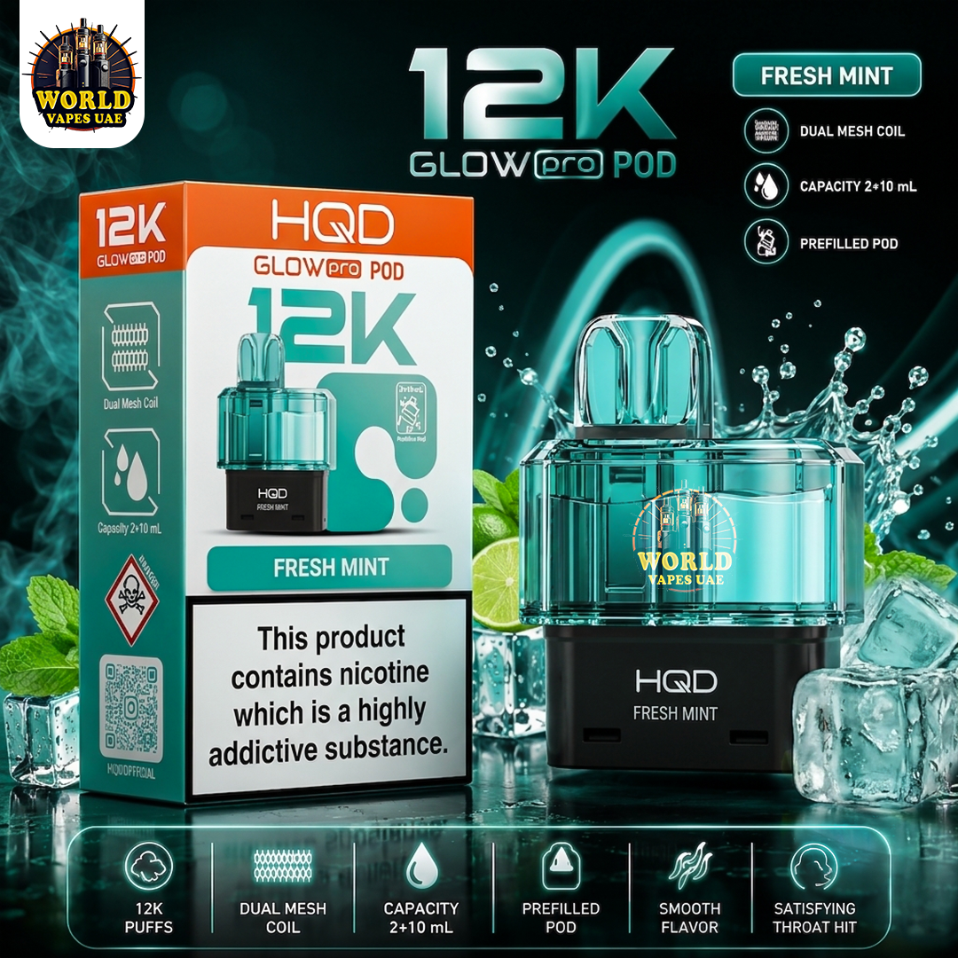 HQD Glow Pro 12K disposable pod 12000 puffs dual mesh coil