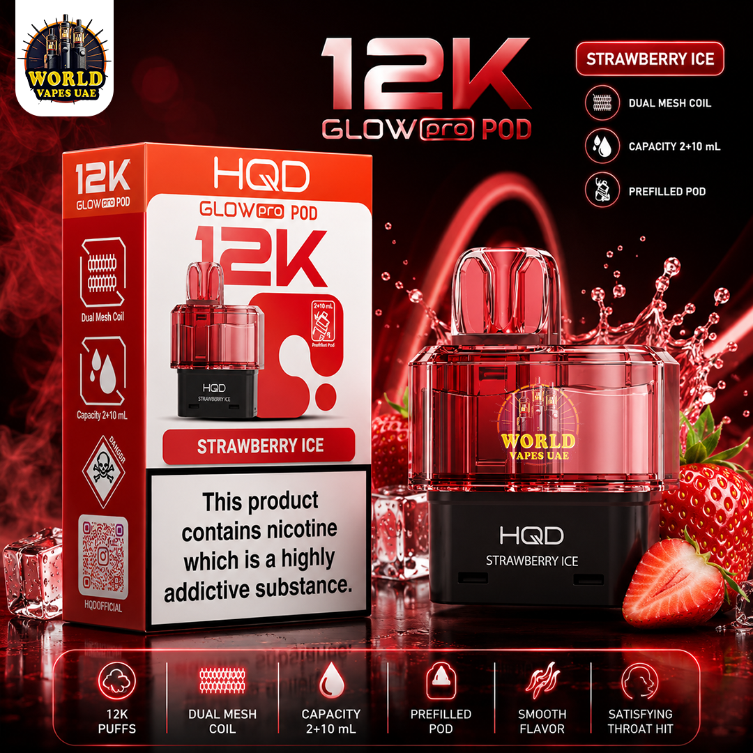 HQD Glow Pro 12K disposable pod 12000 puffs dual mesh coil