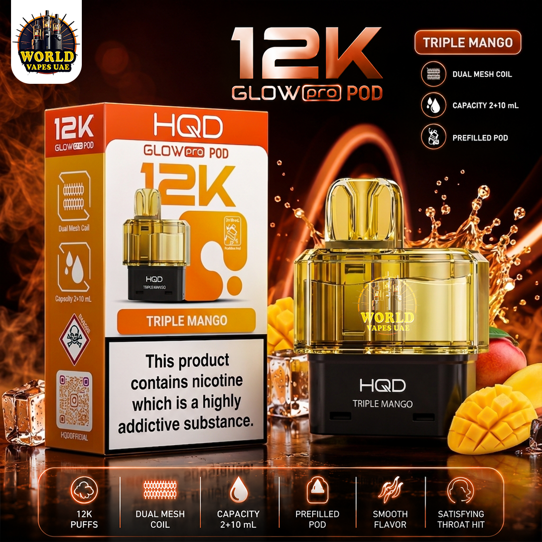 HQD Glow Pro 12K disposable pod 12000 puffs dual mesh coil