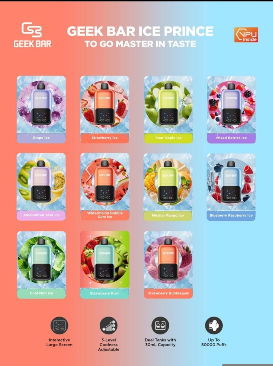 Buy Geek Bar 2GO 50K Puffs Disposable Vape with Dual Flavors Dubai